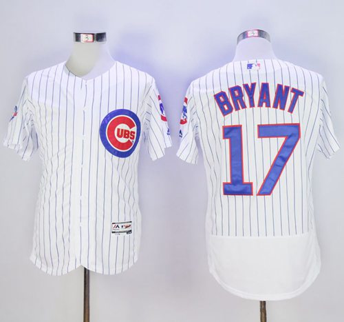 Cubs #17 Kris Bryant White Flexbase Authentic Collection with 100 Years at Wrigley Field Commemorative Patch Stitched MLB Jersey - Click Image to Close